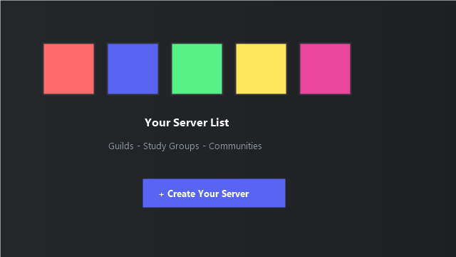 Discord 服务器列表侧栏，展示多个社群图标与创建入口
